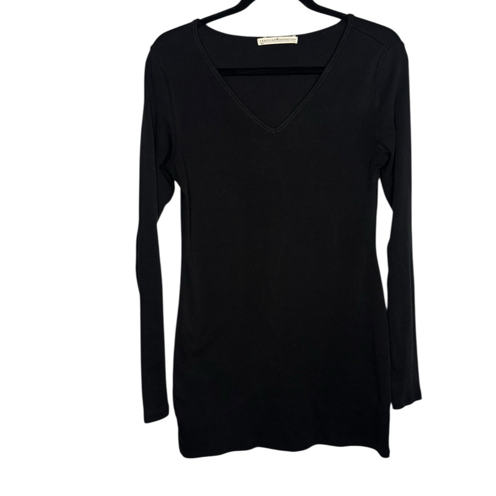 Peruvian Connection Long Sleeve Pima Cotton Bodycon Black Mini Dress Tunic Med
